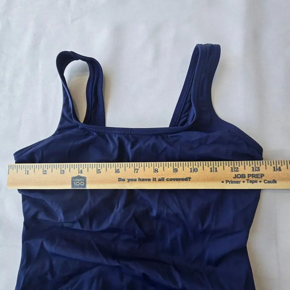 Lands' End women's navy blue modest cut One-Piece Swimsuit/ 4